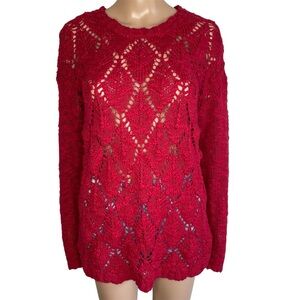 I Jeans By Buffalo Solid Red Crewneck Long Sleeve Chunky Knit Pullover Sweater